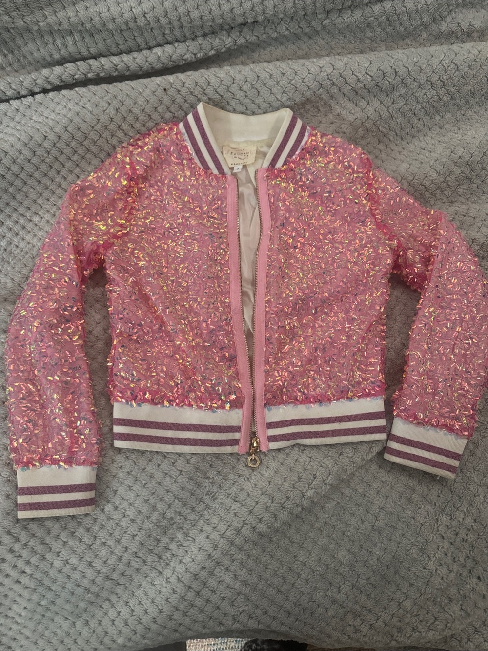 Pink Iridescent Sequin Bomber Jacket